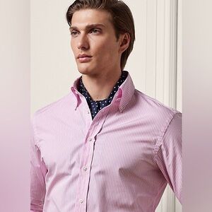 NWT Ralph Lauren Collection Purple Label Pink Bengal Stripe Poplin Shirt in XL